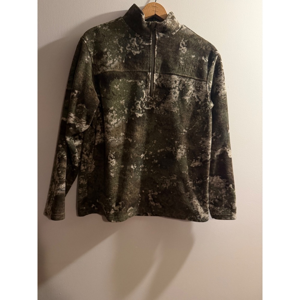RedHead Mens Digital Camo Fleece Quarter Zip Pullover Sweater Green Brown Size M